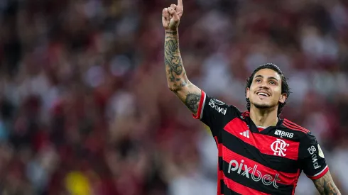 Pedro jogador do Flamengo comemora seu gol durante partida contra o Bolivar pela Copa Libertadores 2024. Foto: Thiago Ribeiro/AGIF