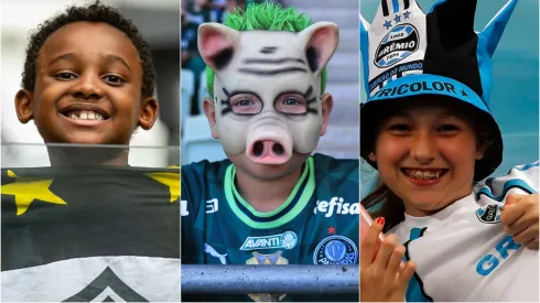 Torcedores crianças nos estádios do Brasil. Foto: Fernando Moreno/ Ettore Chiereguini/AGIF; Divulgação/Grêmio
