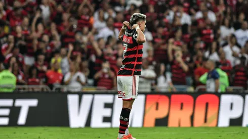 Luiz Araujo jogador do Flamengo comemora seu gol durante partida contra o Grêmio. Foto: Thiago Ribeiro/AGIF