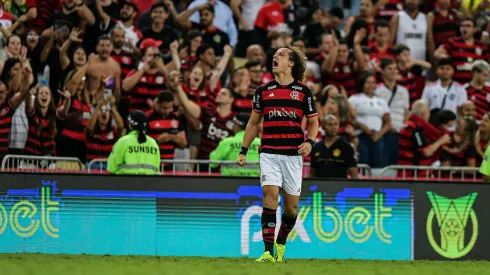 David Luiz jogador do Flamengo comemora seu gol durante partida contra o Bahia. Foto: Thiago Ribeiro/AGIF