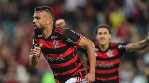 Fabricio Bruno jogador do Flamengo comemora seu gol junto com Pedro. Foto: Thiago Ribeiro/AGIF
