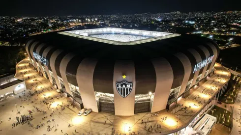 BELO HORIZONTE, BRAZIL - SEPTEMBER 16: Aerial view of the stadium before a match between Atletico Mineiro and Botafogo as part of Brasileirao 2023 at Arena MRV on September 16, 2023 in Belo Horizonte, Brazil. (Photo by Pedro Vilela/Getty Images)