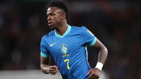 LONDON, ENGLAND – MARCH 23: Vinicius Junior of Brazil during the international friendly match between England and Brazil at Wembley Stadium on March 23, 2024 in London, England. (Photo by Catherine Ivill/Getty Images)
