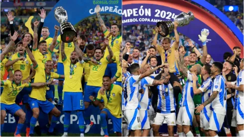 Seleção Brasileira e Argentina com títulos da Copa América. Foto: Bruna Prado/Buda Mendes/Getty Images

