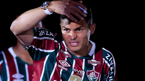 RIO DE JANEIRO, BRAZIL - JUNE 07: Brazilian defender Thiago Silva gestures during his presentation as new player of Fluminense at Maracana Stadium on June 07, 2024 in Rio de Janeiro, Brazil. (Photo by Buda Mendes/Getty Images)