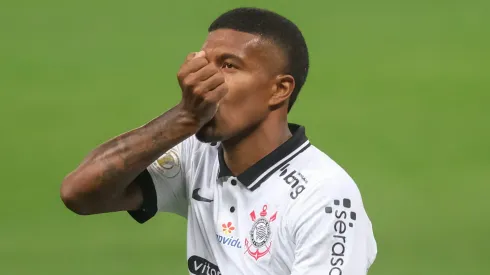 Léo Natel jogador do Corinthians comemora seu gol durante partida contra o Ceara no estadio Arena Corinthians pelo campeonato Brasileiro A 2020. 
