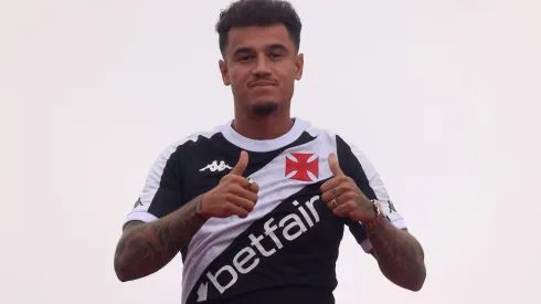 RIO DE JANEIRO, BRAZIL - JULY 13: Philippe Coutinho, Vasco da Gama newly signed player, gestures during his presentation at Sao Januario Stadium on July 13, 2024 in Rio de Janeiro, Brazil. (Photo by Wagner Meier/Getty Images)