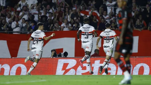 Calleri jogador do Sao Paulo comemora seu gol contra o Flamengo. Foto: Marco Miatelo/AGIF
