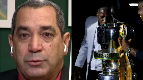 Zinho, ex-jogador e comentarista da ESPN, e Adílio, ídolo Rubro-Negro beijando a taça da Copa do Brasil.
