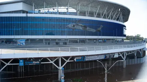 Arena do Grêmio, Porto Alegre atingido pela enchente em maio 2024.  
