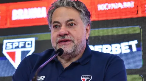 Apresentação Marcos Antônio SPFC SÃO PAULO, SP – 26.07.2024: APRESENTAÇÃO MARCOS ANTÔNIO SPFC – Presentation of the new São Paulo Futebol Clube player, Marcos Antonio, this Friday, 26 at the Barra Funda Training Center, SP. In the photo Julio Casares, President of São Paulo FC. Photo: Roberto Casimiro/Fotoarena x2580697x PUBLICATIONxNOTxINxBRA RobertoxCasimiro
