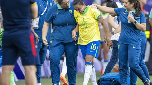 Marta leaves field after receiving straight red card for dangerous play during the women s football match between Brazil and Spain at the Olympic Games, Olympische Spiele, Olympia, OS Paris 2024 at Stade Bordeaux in Bordeaux, France. Richard Callis/SPP PUBLICATIONxNOTxINxBRAxMEX Copyright: xRichardxCallis/SPPx spp-en-RiCa-RM4_Richie_310724-4921
