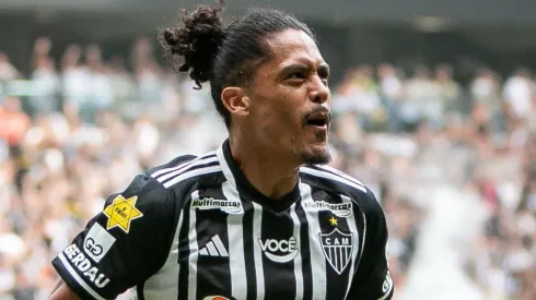 Mauricio Lemos comemorando gol em partida entre Atlético-MG e Democrata, na Arena MRV, pelo Campeonato Mineiro, no dia 28/01/2024. 
