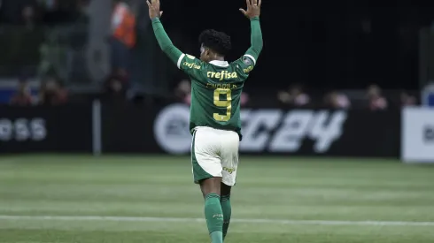 SAO PAULO, BRAZIL - MAY 30: Endrick of Palmeiras aknowledges the fans after being substituted during a Group F Copa CONMEBOL Libertadores 2024 match between Palmeiras and San Lorenzo at Allianz Parque on May 30, 2024 in Sao Paulo, Brazil. This is Endrick's last game as part of Palmeiras before his transfer to Real Madrid. (Photo by Alexandre Schneider/Getty Images)