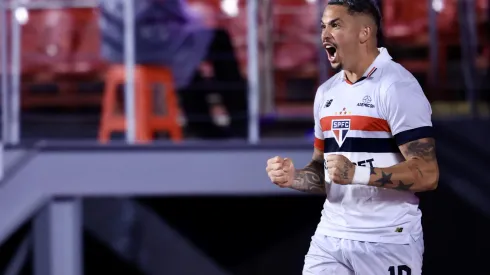 Luciano jogador do Sao Paulo comemora seu gol durante partida contra o Goias no Morumbi pelo campeonato Copa Do Brasil 2024
