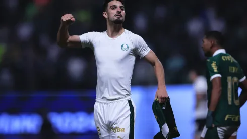 Flaco Lopez jogador do Palmeiras comemora seu gol durante partida contra o São Paulo. Foto: Ettore Chiereguini/AGIF