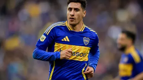 Miguel Merentiel of Boca Juniors celebrates after scoring the third goal of his team during a Liga Profesional 2024 match between Boca Juniors and San Lorenzo at Estadio Alberto J. Armando on August 18, 2024 in Buenos Aires, Argentina
