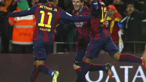 Liga BBVA match between FC Barcelona (Barca) and Villarreal CF. In this picture, Lionel Messi celebrates after scoring for Barcelona with Neymar and Rafinha Alcantara . xFRANCESCxADELANTADOx PUBLICATIONxINxGERxAUTxHUNxONLY
League BBVA Match between FC Barcelona Barca and Villarreal CF in This Picture Lionel Messi Celebrates After Scoring for Barcelona with Neymar and Rafinha Alcantara PUBLICATIONxINxGERxAUTxHUNxONLY