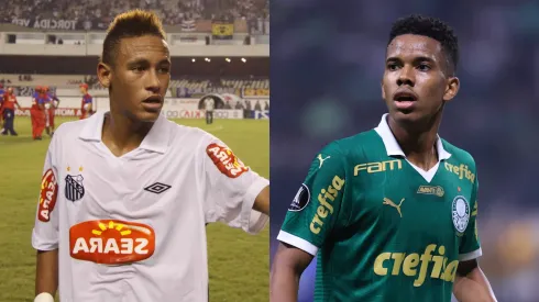 Neymar atuando em 2009 pelo Santos, e Estêvão, do Palmeiras.
