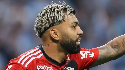 RS – PORTO ALEGRE – 26/07/2023 – COPA DO BRASIL 2023, GREMIO X FLAMENGO – Gabriel Barbosa jogador do Flamengo comemora seu gol durante partida contra o Gremio no estadio Arena do Gremio pelo campeonato Copa do Brasil 2023. Foto: Pedro H. Tesch/AGIF
