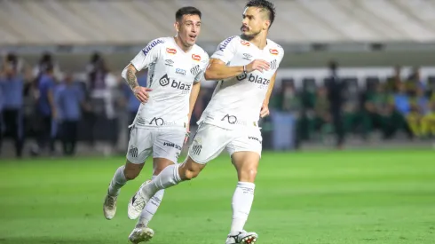 Willian jogador do Santos comemora seu gol durante partida contra o Mirassol no estadio Vila Belmiro. Foto: Reinaldo Campos/AGIF
