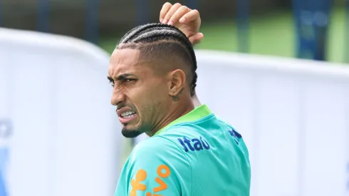 Raphinha jogador do Seleção Brasileira durante treino. Foto: Fernando Torres/AGIF
