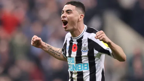 NEWCASTLE UPON TYNE, ENGLAND - NOVEMBER 12: Miguel Almiron of Newcastle United celebrates after victory in the Premier League match between Newcastle United and Chelsea FC at St. James Park on November 12, 2022 in Newcastle upon Tyne, England. (Photo by George Wood/Getty Images)