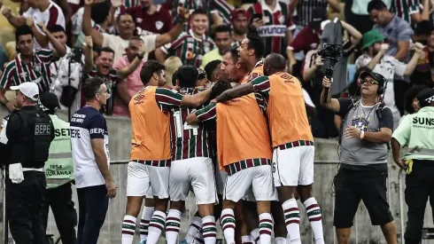 Fluminense, comemora classificação no Brasileirão em disputa contra o Palmeiras, com gol do colombiano Kevin Serna no confronto válido pela 38ª rodada da competição, no Allianz Parque
