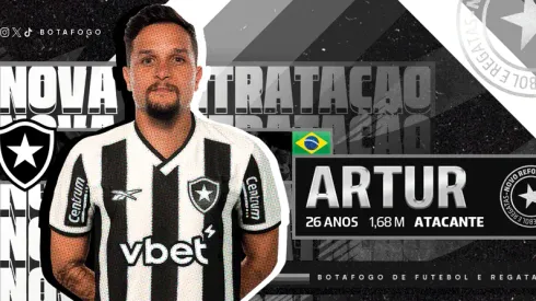 Artur é anunciado pelo Botafogo nas redes sociais. Foto: Divulgação  / Botafogo
