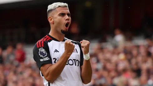 LONDON, ENGLAND – AUGUST 26: Andreas Pereira of Fulham celebrates after scoring the team's first goal during the Premier League match between Arsenal FC and Fulham FC at Emirates Stadium on August 26, 2023 in London, England. (Photo by Julian Finney/Getty Images)