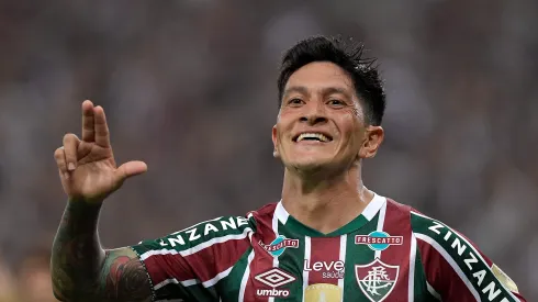 Germán Cano jogador do Fluminense comemora seu gol durante partida contra o Colo-Colo no estádio Maracanã pelo campeonato Copa Libertadores 2024. Foto: Thiago Ribeiro/AGIF