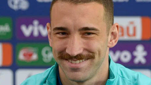 Léo Ortiz jogador do Brasil durante em coletiva de imprensa antes do treino da equipe realizado no Barradão. Foto: Jhony Pinho/AGIF