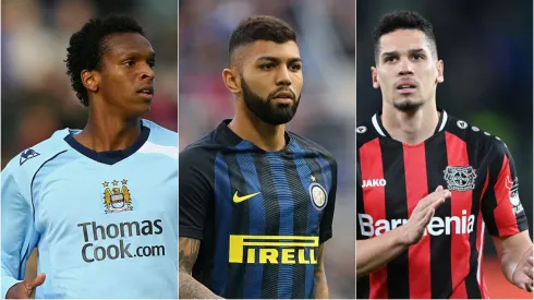 Jô, Gabigol e Paulinho em suas passagens pela Europa. Foto: Alex Livesey/Maurizio Lagana/Stuart Franklin/Getty Images