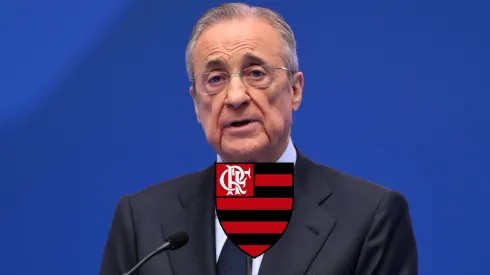 MADRID, SPAIN – JULY 16: Florentino Perez Rodriguez, President of Real Madrid speaks as Real Madrid new signing, Kylian Mbappe is unveiled at Estadio Santiago Bernabeu on July 16, 2024 in Madrid, Spain. (Photo by David Ramos/Getty Images)
