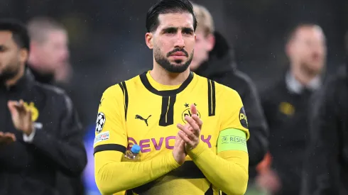 DORTMUND, GERMANY – JANUARY 29: Emre Can of Borussia Dortmund applauds the fans after the team's victory during the UEFA Champions League 2024/25 League Phase MD8 match between Borussia Dortmund and FC Shakhtar Donetsk at BVB Stadion Dortmund on January 29, 2025 in Dortmund, Germany. (Photo by Stuart Franklin/Getty Images)