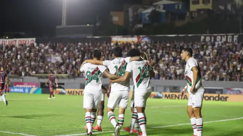 GERMAN CANO jogador do Fluminense comemora seu gol com jogadores do seu time durante partida contra o Caxias no estádio Centenário pelo campeonato Copa Do Brasil 2025. Foto: Luis Felipe Amorin/AGIF