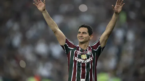 Ganso jogador do Fluminense comemora seu classificação após partida contra o Grêmio no estádio Maracanã pelo campeonato Copa Libertadores 2024. Foto: Jorge Rodrigues/AGIF