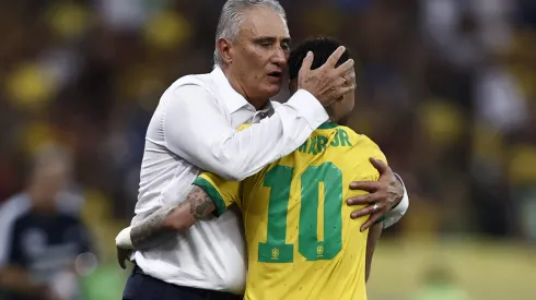 RIO DE JANEIRO, BRAZIL – MARCH 24: Tite of Brazil celebrates with his player Neymar Jr. after winning a match between Brazil and Chile as part of FIFA World Cup Qatar 2022 Qualifier on March 24, 2022 in Rio de Janeiro, Brazil. (Photo by Buda Mendes/Getty Images)