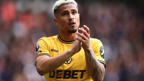 WOLVERHAMPTON, ENGLAND – APRIL 13: Joao Gomes of Wolves applauds the fans as he leaves the pitch following his substitution during the Premier League match between Wolverhampton Wanderers FC and Tottenham Hotspur FC at Molineux on April 13, 2025 in Wolverhampton, England. (Photo by Dan Istitene/Getty Images)