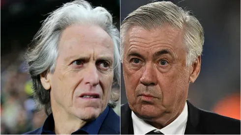 Jorge Jesus e Ancelotti, técnicos especulados na Seleção. Foto: Denis Doyle/Ahmad Mora/Getty Images