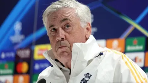 Carlo Ancelotti durante entrevista coletiva pelo Real Madrid antes das quartas de final da UEFA Champions League. Foto: Alex Davidson