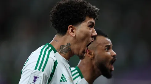 JEDDAH, SAUDI ARABIA – MAY 03: Roberto Firmino of Al-Ahli Saudi reacts following his teams second goal scored by Franck Kessie of Al-Ahli Saudi (not pictured) during the AFC Champions League Elite Final between Al Ahli and Kawasaki Frontale at the King Abdullah Sports City Hall Stadium on May 03, 2025 in Jeddah, Saudi Arabia. (Photo by Yasser Bakhsh/Getty Images)