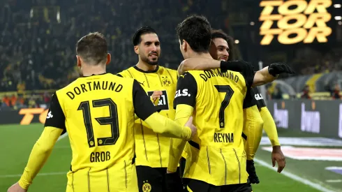 DORTMUND, GERMANY – DECEMBER 15: Giovanni Reyna of Borussia Dortmund celebrates scoring his team's first goal during the Bundesliga match between Borussia Dortmund and TSG 1899 Hoffenheim at Signal Iduna Park on December 15, 2024 in Dortmund, Germany. (Photo by Christof Koepsel/Getty Images)