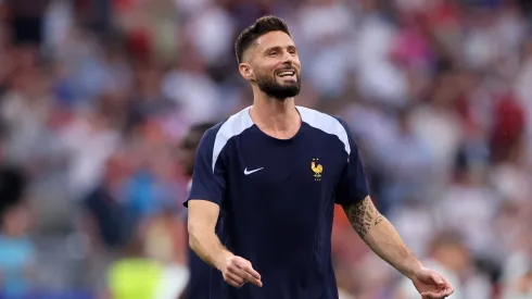 MUNICH, GERMANY – JULY 09: Olivier Giroud of France looks on as he warms up prior to the UEFA EURO 2024 Semi-Final match between Spain and France at Munich Football Arena on July 09, 2024 in Munich, Germany. (Photo by Alex Grimm/Getty Images)