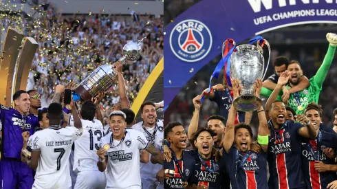 Botafogo campeão da Libertadores e PSG campeão da Champions League. Foto: AGIF/GETTY IMAGES