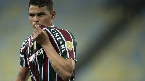 Thiago Silva jogador do Fluminense comemora classificação após partida contra o Grêmio no estádio Maracanã pelo campeonato Copa Libertadores 2024. Foto: Jorge Rodrigues/AGIF