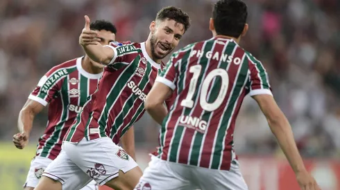 Martinelli jogador do Fluminense comemora seu gol durante partida contra o Once Caldas no estádio Maracanã pelo campeonato Copa Sul-americana 2025. Foto: Thiago Ribeiro/AGIF