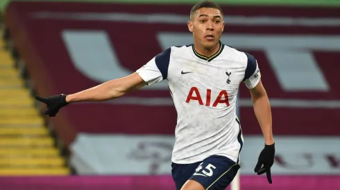BIRMINGHAM, ENGLAND – MARCH 21: Carlos Vinicius of Tottenham Hotspur reacts during the Premier League match between Aston Villa and Tottenham Hotspur at Villa Park on March 21, 2021 in Birmingham, England. Sporting stadiums around England remain under strict restrictions due to the Coronavirus Pandemic as Government social distancing laws prohibit fans inside venues resulting in games being played behind closed doors. (Photo by Rui Vieira – Pool/Getty Images)
