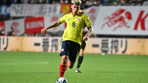 OSAKA, JAPAN – MARCH 28: Jorge Carrascal of Colombia in action during the international friendly between Japan and Colombia at Yodoko Sakura Stadium on March 28, 2023 in Osaka, Japan. (Photo by Kenta Harada/Getty Images)