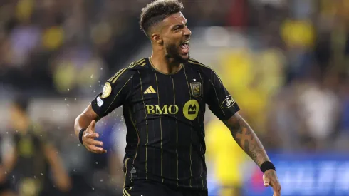 LOS ANGELES, CALIFORNIA – MAY 31: Denis Bouanga #99 of Los Angeles FC reacts during the FIFA Club World Cup 2025 Play-In match between Los Angeles Football Club and Club America at BMO Stadium on May 31, 2025 in Los Angeles, California. (Photo by Luke Hales/Getty Images)